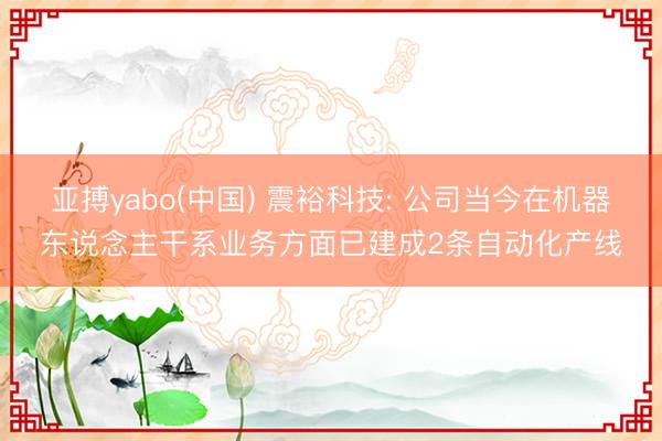 亚搏yabo(中国) 震裕科技: 公司当今在机器东说念主干系业务方面已建成2条自动化产线