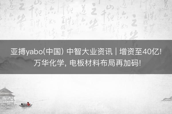 亚搏yabo(中国) 中智大业资讯 | 增资至40亿! 万华化学, 电板材料布局再加码!