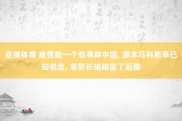 亚搏体育 难怪敢一个劲寻衅中国， 原本马科斯早已知说念， 菲防长暗暗留了后路